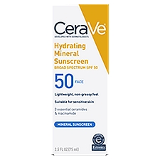 CeraVe Face Hydrating Mineral Broad Spectrum Sunscreen, SPF 50, 2.5 oz