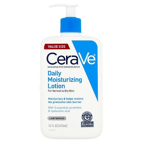CeraVe Lightweight Daily Moisturizing Lotion Value Size, 16 fl oz
Developed with dermatologists, its unique formula - with 3 essential ceramides - moisturizes and helps restore the protective skin barrier.
MVE® Delivery Technology - controlled release for all day hydration
Hyaluronic Acid - helps retain skin's natural moisture
Lightweight - non-comedogenic, won't clog pores
Fragrance Free - to avoid fragrance irritation