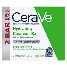 CeraVe Hydrating Cleanser Bar Multi Pack, 4.5 oz, 2 count, 9 Ounce