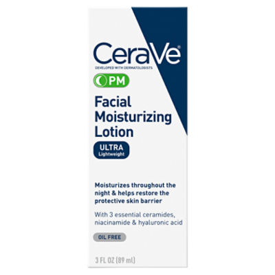 Cerave Facial Moisturizing Lotion, PM, Oil Free, Ultra Lightweight, 3 fl oz