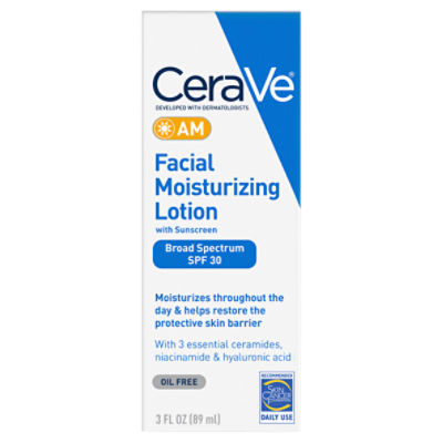 CeraVe AM Broad Spectrum Facial Moisturizing Lotion with Sunscreen, SPF 30, 3 fl oz