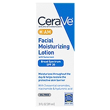 CeraVe AM Broad Spectrum Facial Moisturizing with Sunscreen SPF 30, Lotion, 3 Ounce