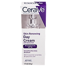 CeraVe Skin Renewing Broad Spectrum Day Cream with Sunscreen, SPF 30, 1.76 oz