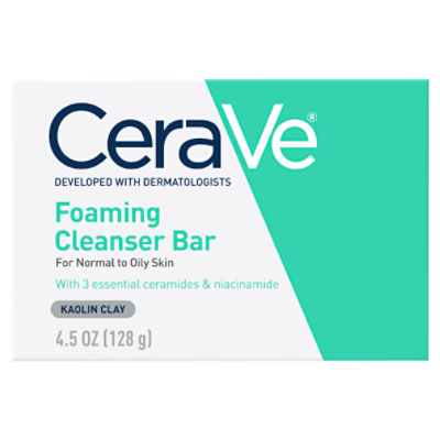 CeraVe Foaming Cleansing Bar, Kaolin Clay - 4.5 oz, 4.5 Ounce