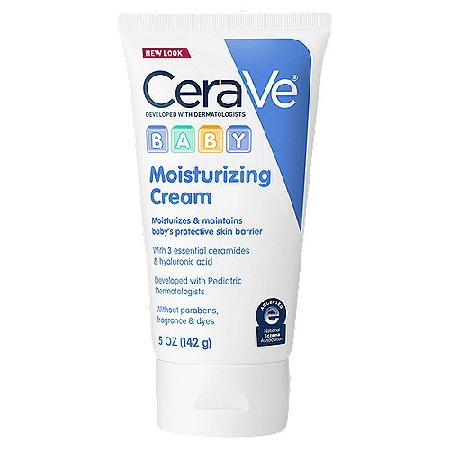 CeraVe Baby Moisturizing Cream, 5 oz
Developed with pediatric dermatologists, its formula - with 3 essential ceramides - gently moisturizes baby's 30% thinner skin and maintains the protective barrier as it develops.

This formula contains:
Ceramides 1, 3, 6-II
Helps maintain the barrier of baby's delicate skin

Hyaluronic acid
Helps retain skin's natural moisture

This formula delivers:
Comforting
Cushiony formula absorbs instantly into skin

Locks in moisture
Provides all day hydration