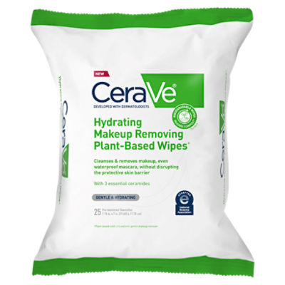 CeraVe Hydrating Makeup Removing Plant-Based Wipes, 25 count