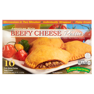 Caribbean Food Delights Jamaican Style Beefy & Cheese Turnovers Patties, 10 count, 50 oz
