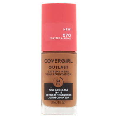 Covergirl 870 Toasted Almond Outlast Extreme Wear 3-in-1 Foundation, SPF 18, 1 fl oz