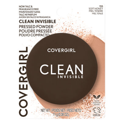 Covergirl Clean Invisible Pressed Powder, Lightweight, Breathable, Vegan Formula, Soft Honey 155, 0.