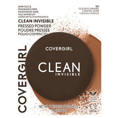 Covergirl Clean Invisible Pressed Powder, Lightweight, Breathable, Vegan Formula, Golden Caramel 180