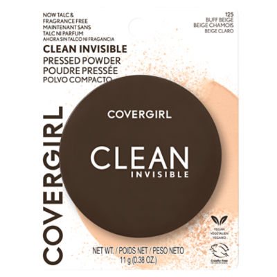 Covergirl Clean Invisible Pressed Powder, Lightweight, Breathable, Vegan Formula, Buff Beige 125, 0.