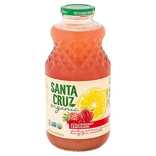 Santa Cruz Organic Strawberry Lemonade, 32 fl oz
Strawberry and Lemon Flavored Beverage from Concentrate

Our Passion for Nature
We love nature and believe it's the truest form of art. Because of that, we are committed to being sustainable, responsible, and keeping our planet remarkable. This is part of everything we do - from diverting more than 95% of our waste from landfills at our Chico, CA, location, to buying enough renewable energy credits each year to cover our production needs. We're committed to long-term care for the environment, so you can enjoy some of nature's feel good in everyday moments.
