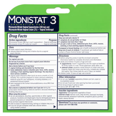 Monistat Vaginal Antifungal Day Treatment Ovule Inserts Dual Action System Combination Pack