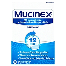 Mucinex Expectorant Extended-Release Bi-Layer Tablets, 600 mg, 20 count, 20 Each