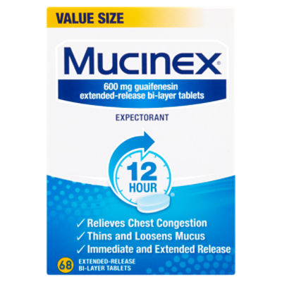 Mucinex Expectorant Extended-Release Bi-Layer Tablets Value Size, 600 mg, 68 count