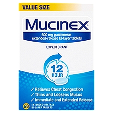 Mucinex Expectorant Extended-Release Bi-Layer Tablets Value Size, 600 mg, 68 count
