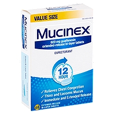 Mucinex Extended-Release Bi-Layer Tablets, Expectorant 600 mg, 68 Each
