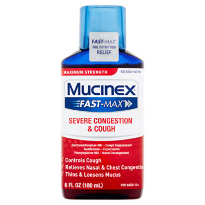 Mucinex Fast-Max Maximum Strength Severe Congestion & Cough Liquid, For Ages 12+, 6 fl oz, 6 Fluid ounce