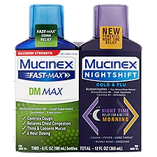 Mucinex Liquid, Fast-Max DM Max & Nightshift Cold & Flu For Ages 12+, 1 Fluid ounce