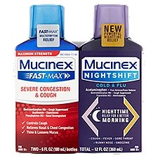 Mucinex Fast-Max Severe Congestion & Cough and Nightshift Cold & Flu Liquid, 6 fl oz, 2 count