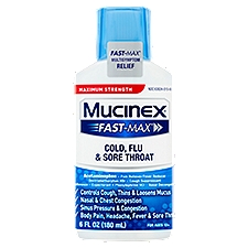 Mucinex Fast-Max Maximum Strength Cold, Flu & Sore Throat Liquid, for Ages 12+, 6 fl oz
