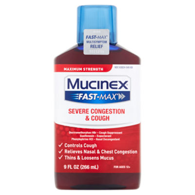 Mucinex Fast-Max Maximum Strength Severe Congestion & Cough Liquid, for Ages 12+, 9 fl oz