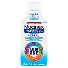 Mucinex Fast-Max Maximum Strength Cold & Flu Liquid, For Ages 12+, 6 fl oz