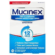 Mucinex Maximum Strength Expectorant Extended-Release Bi-Layer Tablets, 1200 mg, 14 count, 14 Each