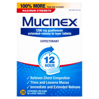 Mucinex Maximum Strength Expectorant Extended-Release Bi-Layer Tablets, 1200 mg, 28 count