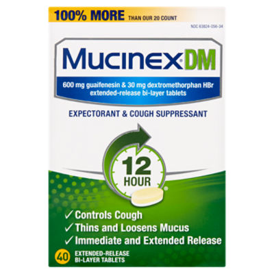 Mucinex DM Expectorant & Cough Suppressant Extended-Release Bi-Layer Tablets, 600 mg, 40 count
