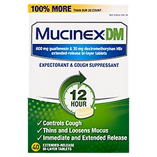 Mucinex DM Expectorant & Cough Suppressant 600 mg, Extended-Release Bi-Layer Tablets, 40 Each