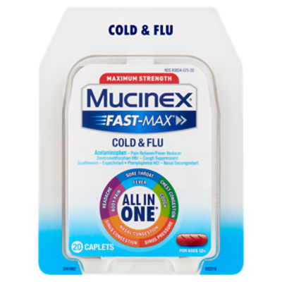 Mucinex Fast-Max Maximum Strength Cold & Flu Caplets, For Ages 12+, 20 count, 20 Each