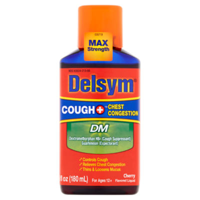 Delsym DM Cough + Chest Congestion Cherry Flavored Liquid, For Ages 12+, 6 fl oz