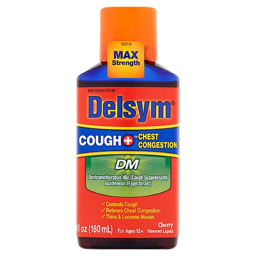 Delsym DM Cough + Chest Congestion Cherry Flavored Liquid, For Ages 12+, 6 fl oz