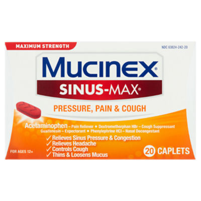 Mucinex SinusMax Maximum Strength Pressure, Pain & Cough Caplets, For