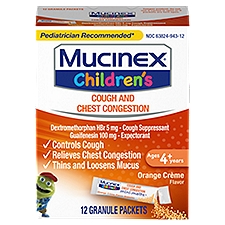 Mucinex Children's Cough and Chest Congestion Cough Suppressant Expectorant, Ages 4+ Years, 12 count, 12 Each