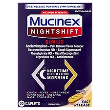 Mucinex Nightshift Maximum Strength Sinus Caplets, For Ages 12+, 20 count