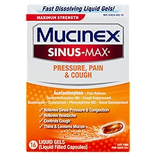 Mucinex Sinus-Max Liquid Gels, Maximum Strength Pressure, Pain & Cough For Ages 12+, 16 Each