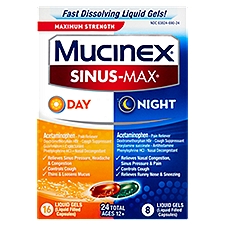 Mucinex Sinus-Max Maximum Strength Day & Night Liquid Gels Value Pack, Ages 12+, 24 count