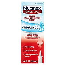 Mucinex Sinus-Max Severe Nasal Congestion Relief Clear & Cool Nasal Spray, 3/4 fl oz