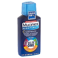 Mucinex Nightshift Maximum Strength Severe Cold & Flu For Ages 12+, Liquid, 6 Fluid ounce