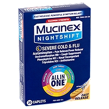 Mucinex Nightshift Maximum Strength Severe Cold & Flu Caplets, For Ages 12+, 20 count, 20 Each