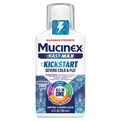 Mucinex Fast-Max Kickstart Severe Cold & Flu Menthol Flavored Liquid, Ages 12+, 6 fl oz