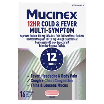 Mucinex 12hr Cold & Fever Multi-Symptom Extended Release Tablets, 16 Count