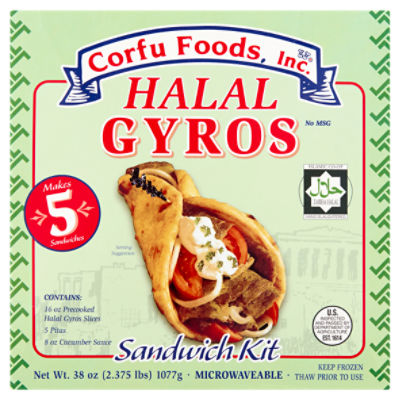 Corfu Foods, Inc. Halal Gyros Sandwich Kit, 38 oz, 38 Ounce