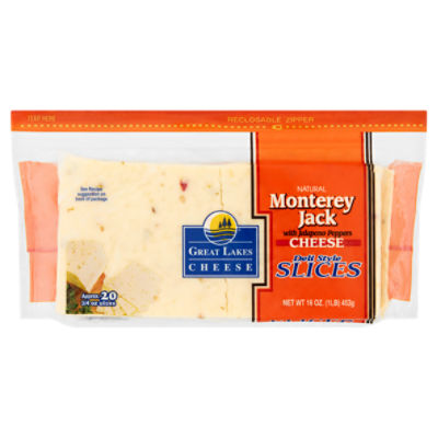 Great Lakes Cheese Deli Style Slices Natural Monterey Jack with Jalapeno Peppers Cheese, 16 oz, 16 Ounce