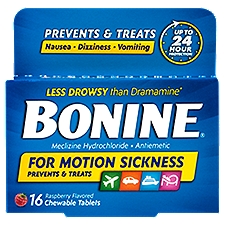 Bonine Raspberry Flavored Chewable Tablets, 16 count, 16 Each