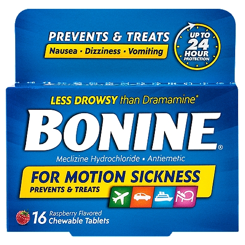 Bonine Raspberry Flavored Chewable Tablets, 16 count