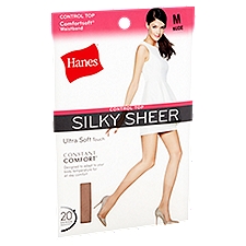 Hanes Control Top Silky Sheer Nude Hosiery, Size M