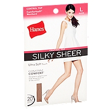 Hanes Control Top Silky Sheer Nude Hosiery, Size L